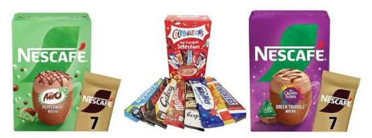 *BRITISH GOODS* Mocha & Hot Chocolate Selection. Necafe Quality Street Mocha (x7), Nescafe Aero Peppermint Mocha (x7), Celebratons Hot Chocolate (x8)