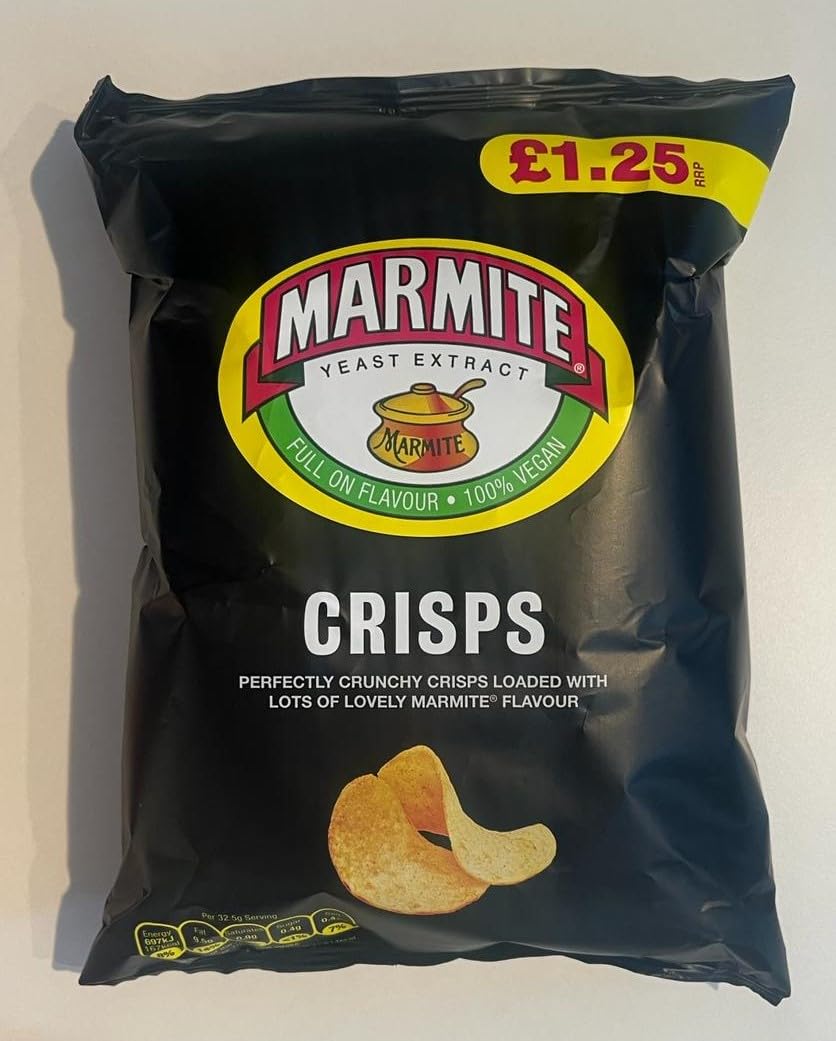 *BRITISH GOODS* MARMITE Crips 18 x 65g *Imported from UK/Britain/England* Full on Flavour, Perfectly Crunchy Crisps Loaded with Lots of Lovely Marmite? Flavour, No artificial flavours, 100% Vegan, Suitable for vegans