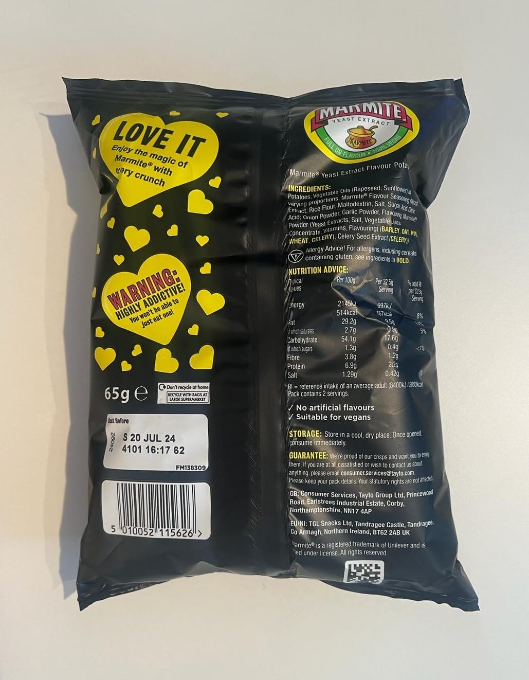 *BRITISH GOODS* MARMITE Crips 18 x 65g *Imported from UK/Britain/England* Full on Flavour, Perfectly Crunchy Crisps Loaded with Lots of Lovely Marmite? Flavour, No artificial flavours, 100% Vegan, Suitable for vegans