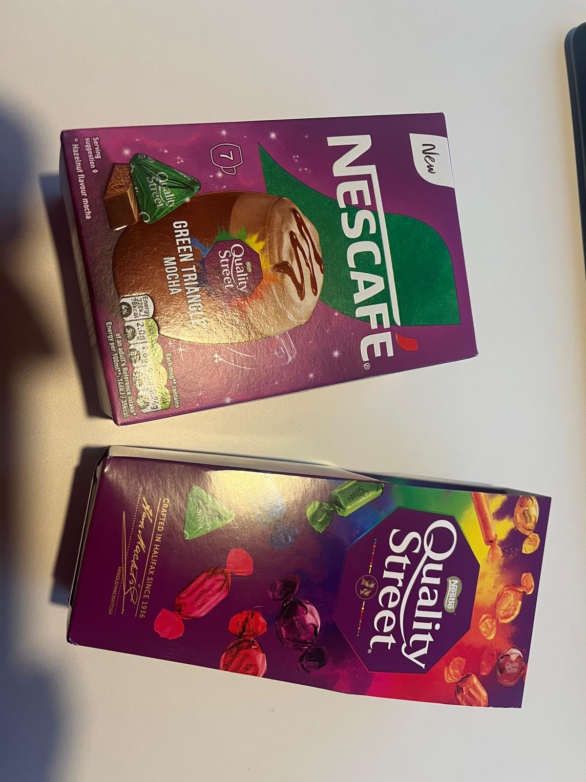 *BRITISH GOODS* Quality Street & Mocha selection. Enjoy Quality Street chocolate with a Nescafe Green Triangle Mocha. Imported from UK/England/Britain